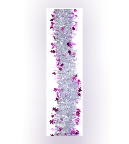 Beteala de Craciun cu LED, Flippy, 2 m, 5 cm Grosime, din PVC, Model cu Stelute, Artificiala, Mov/Argintiu