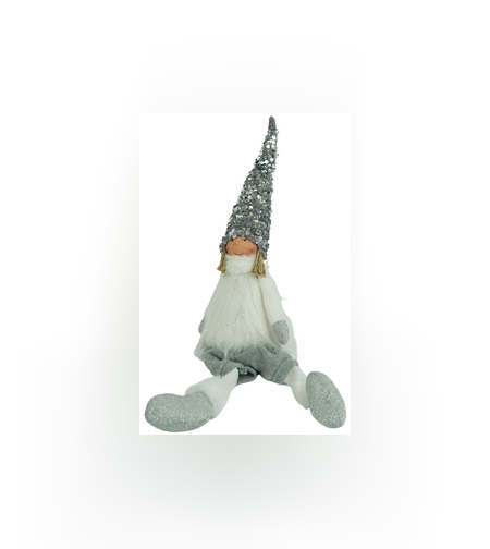 Ornament de Craciun ingeras, Flippy, alb/gri, textil, 58 cm