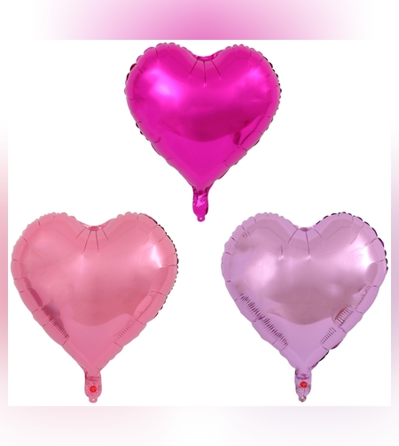 Set 3 Baloane din Folie Metalizata, Flippy, Figurina Inima, Tema Ziua Indragostitilor, 45 cm, Ambalaj Individual, Pai Inclus, Umflare cu Aer sau Heliu, Roz