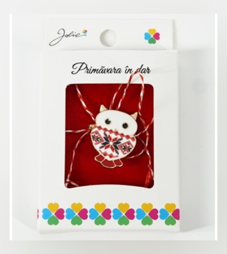 Martisor Brosa Mica in Cutie, Dimensiune Brosa 2.5-3 cm, Material Metal, Model Bufnita Traditionala