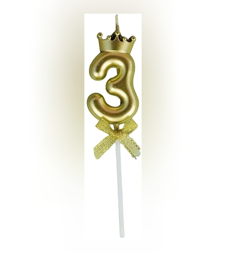 Lumanare pentru Tort Cifra 3, Model Coroana, Gold, Flippy, Party