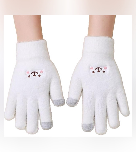 Manusi Dama, Flippy, Model Fata Zambitoare, Functie Touchscreen (ecran tactil), Material Lana Brodata, Manseta Elastica, Interior Pufos, Marime Universala, Alb