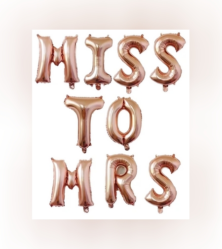 Set Baloane din Folie Metalizata, Flippy, Model Scris Miss to Mrs, Litere de 40 cm, Tema Iubire, Baloane Party, Ambalaj Individual, Pai Inclus, Umflare cu Aer sau Heliu, Roz