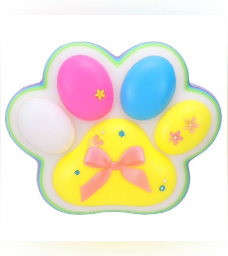 Jucarie Antistres Squishy, Flippy, Revenire Lenta, Model Labuta de Pisica, Squishy, BIG 12.5 x 10.5 cm, 220 g, Model 24, Multicolor Alb Galben