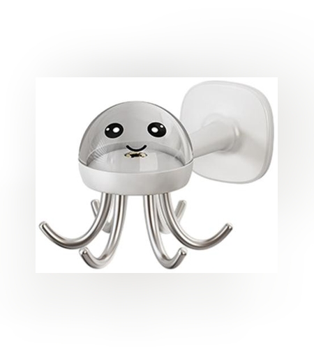 Suport Cuier pentru Perete, Flippy, Model Caracatita, Adeziv, 10 x 8.5 cm, 6 Brate, Alb