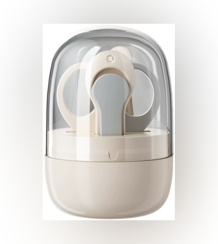 Set 4in1 de Ingrijire Unghii pentru Bebelusi, Flippy, Cutie de Depozitare Tip Borcan, 0-6 Ani, 10 x 7 x 6 cm, Alb/Gri