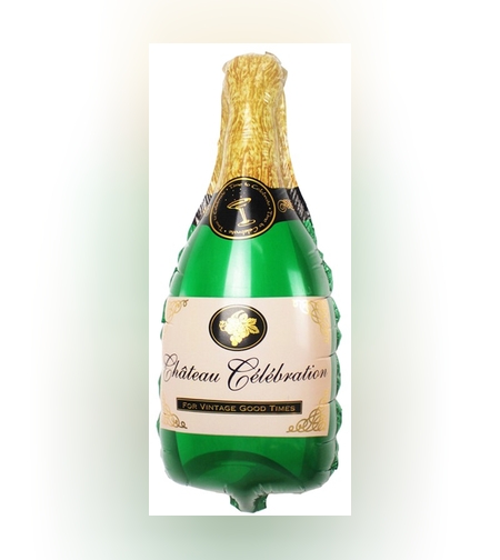 Balon din Folie Metalizata, Flippy, Mini Figurine, Model Sticla de Sampanie, 21x51 cm, Ambalaj Individual, Pai Inclus, Umflare cu Aer sau Heliu, Verde