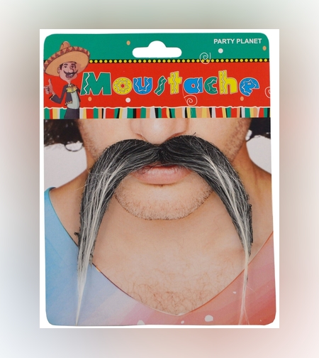 Mustata Falsa pentru Deghizari, Flippy, Petreceri Tematice, din Panza, Autoadeziv, 10 x 12 cm, Model Grizonat 3, Negru/Alb