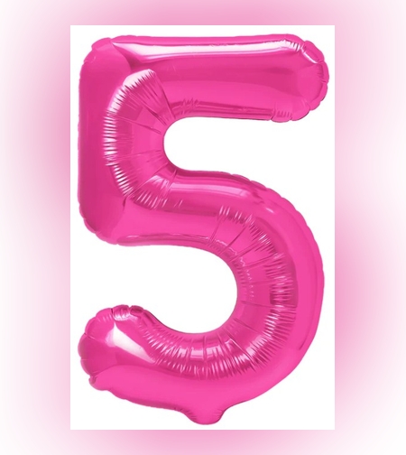 Balon din Folie Metalizata, Flippy, Figurina Cifra, Model 5, Tema Aniversare 100 cm, Ambalaj Individual, Pai Inclus, Umflare cu Aer sau Heliu, Roz
