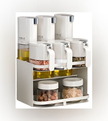 Suport pentru Depozitare Condimente, Ulei, Otet, Flippy, Montare pe Perete din 9 Piese, Uz Casnic, pentru Bucatarie, 24 x 21.9 x 31.5cm, Alb