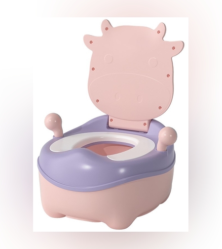 Olita pentru Copii, Flippy, +1an, Portabila, Model Vacuta, cu Capac, Prietenoasa, Non-Toxic, Compartiment Detasabil, cu Manere, cu 4 Picioare, Usor de Curatat, Roz