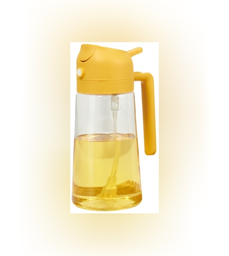 Recipient Ulei 2 in 1, Flippy, Functie Spray & Turnare, din Sticla, Fara Scurgere, 18.5 x 7.7 cm, 470 ml, Galben