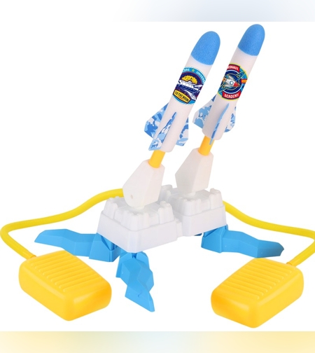 Jucarie pentru Copii, Flippy, Lansator de Rachete cu Piciorul, Doua Lansatoare, 6 Rachete Fara Lumini, 33x25x27 cm, Alb-Albastru