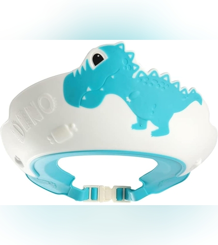 Viziera de Protectie Baie Pentru Copii, Fippy, Model Dinozaur, Dimensiune ajustabila, Durabil, Usor de curatat, Impotriva Samponului, pentru Ochi si Urechi, TPE+PP, 22x21 cm, Albastru