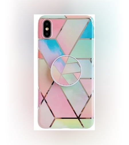 Husa protectie pentru Apple iPhone 11Pro Max Soft IMD TPU Marble Geometric Roz Suport inclus