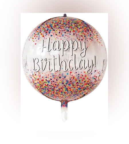 Balon din Folie Metalizata, Flippy, Figurina Rotunda 4D, Model Happy Birthday, Tema Aniversare, 24 x 63 cm, Ambalaj Individual, Pai inclus, Umflare cu Aer sau Heliu, Maro