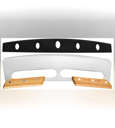 Taietor Feliator de Pizza, Flippy, din Otel Inoxidabil, cu Capac, Maner din Doua Bucatie, din Lemn, Antialunecare, Lama Neteda si Ascutita, 34x10 cm, Maro