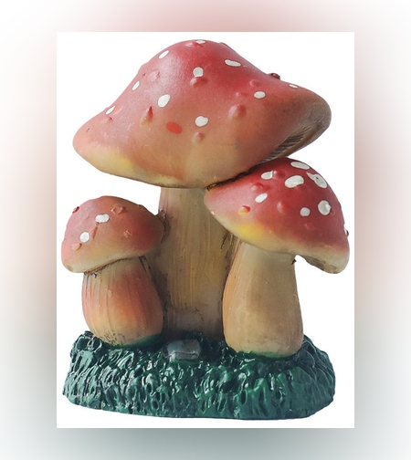 Decoratiune Ornament pentru Ghiveci, Flippy, Decoratiune pentru Gradina, Model 1 Ciuperci Rosii cu Buline Albe, 3.1 x 4 cm, Rosu