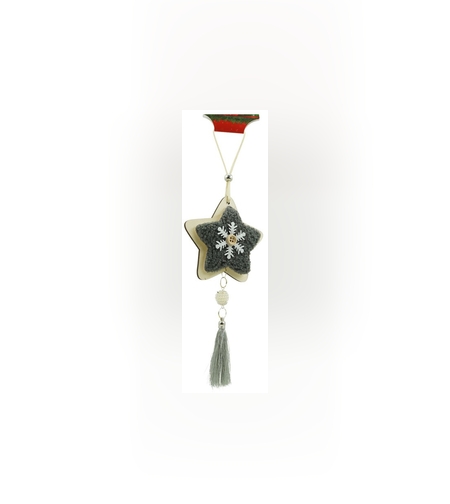 Ornament de brad stea, Flippy, negru, lemn/textil, 25 cm