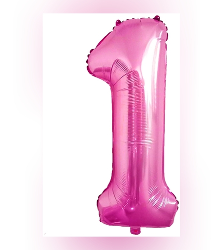 Balon din Folie Metalizata Flippy, Figurina Cifra, Tema Aniversare 80 cm, Ambalaj Individual, Pai inclus, Umflare cu Aer sau Heliu, Roz, Cifra 1
