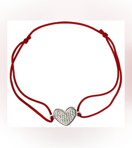 Bratara Snur Reglabil, Argint 925, Inima cu Minizirconii, Jolie Silver, 1 g, 1.8 cm x 1.3 cm