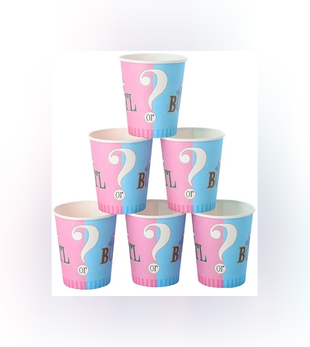 Set 10 Pahare Gender Reveal, Flippy, Girl or Boy, din Carton, 7 x 5 x 8.5 cm, 250 ml, Roz/Albastru