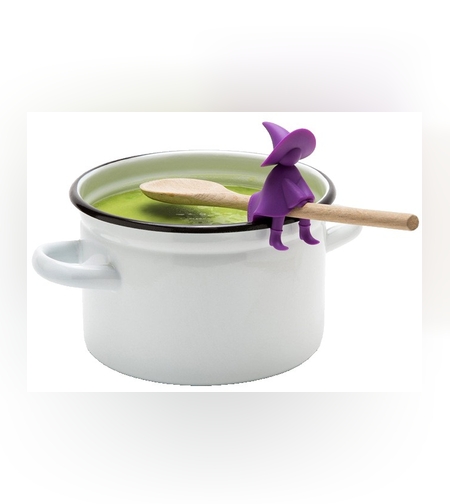 Suport Capac Anti-Varsare, Suport Lingura pentru Oala, Flippy, Model Vrajitoare, din Silicon, Mov