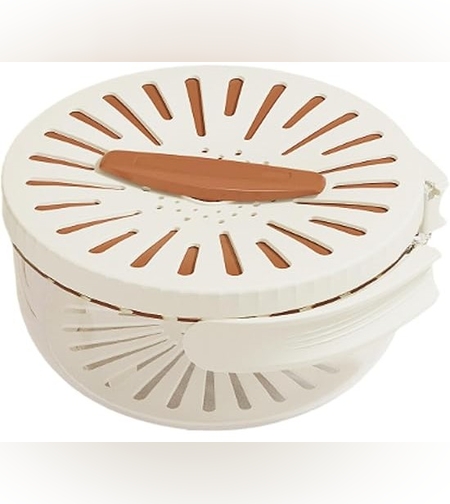 Strecuratoare 2 in 1 pentru Fructe si Legume, Flippy, Cos de Scurgere si Cutie de Depozitare, 15.5 x 8.3 cm, din PP, cu Maner si Capac, Maro