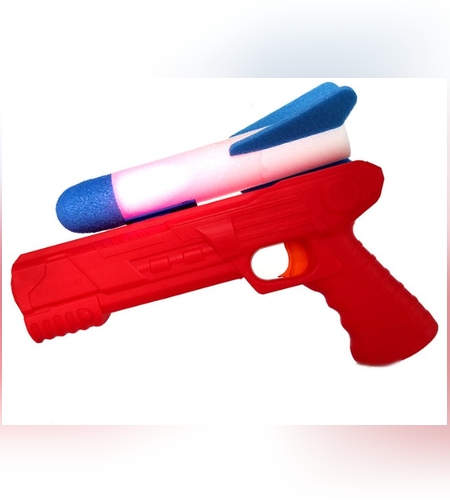 Pistol de Jucarie, Flippy, cu Lansator de Racheta, din Polistiren/Plastic, Lumina LED, +3 Ani, Rosu/Albastru