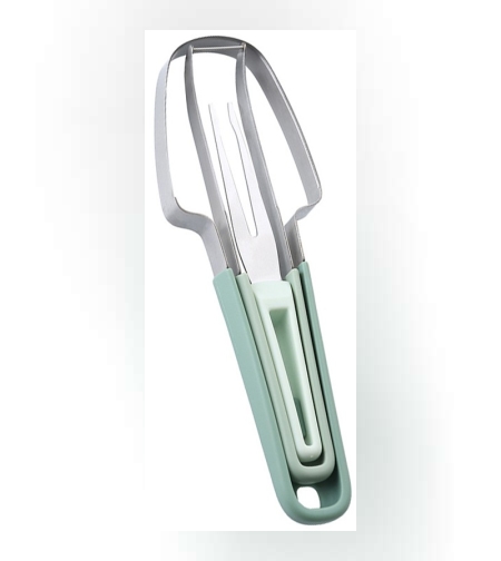Taietor Decojitor pentru Pepene, Flippy, pentru Legume si Fructe, Multifunctional, Set din 3 Parti, Otel Inoxidabil si Plastic PP, 22.5 x 7 cm Verde