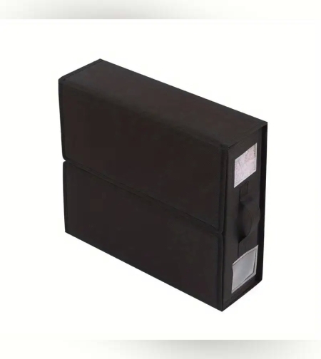 Cutie Depozitare Lenjerii de Pat, Flippy, Pliabila, Capacitate 18l, 38x33x12 cm, din Panza Oxford cu PP Incorporat, Fereastra Vizibila, Negru