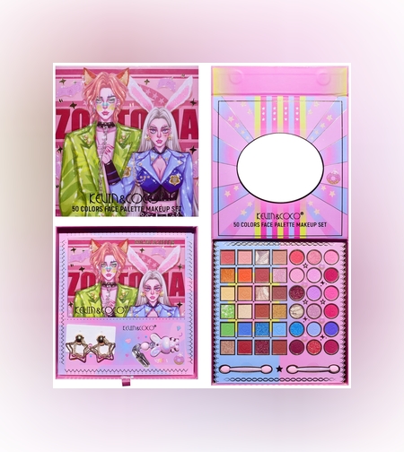 Paleta de Machiaj, KEVIN & COCO, Best Partner, Fard de Pleoape, Breloc si Cercei, 50 culori, 22 x 21 x 5cm