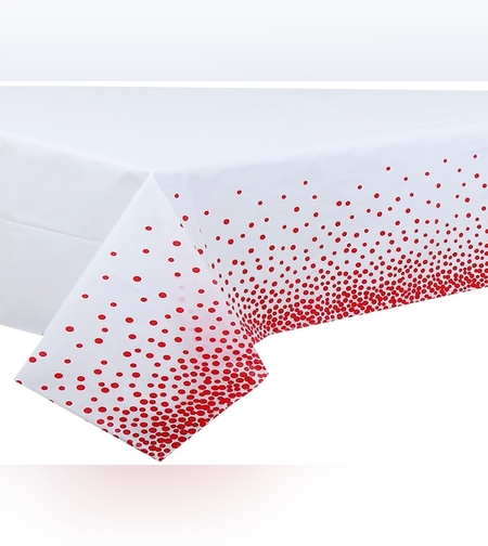 Fata de Masa, Flippy, din PEVA, Imprimeu Buline, 137 x 274 cm, Impermeabila, Fara Pete, Curatare Rapida, Rosu