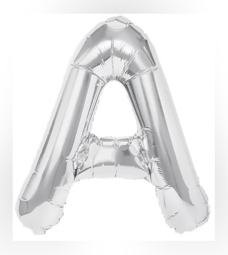 Balon Folie Metalizata Litera A, Flippy, 80 cm, Umflati cu Heliu sau Aer, Ambalaj Individual, Pai inclus, Argintiu