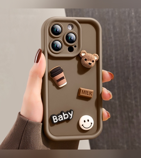 Husa de Protectie, Flippy, pentru Apple iPhone 12 Pro Max, Model Ursuleti 3D, Antisoc, Rezistenta la Impact, Protectie Camera, Maro