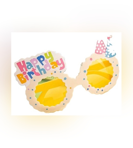 Ochelari Decorativi, Flippy, pentru Petrecere, din ABS, Unisex, Model Happy Birthday, 13.5 x 8.5 cm, Bej cu Lentile Galbene