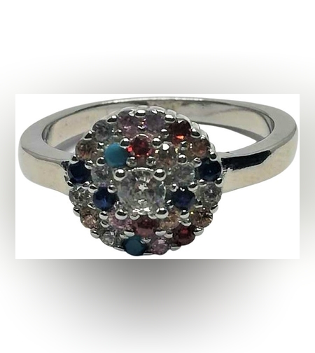 Inel Argint 925 Floare cu Pietre Colorate M 51