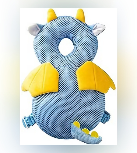 Perna tip Rucsac pentru Protectia Capului, Flippy, Tetiera tip Dragon, pentru Bebelusi, Design tip Plasa, 33x6x19 cm, 180 g, Albastru