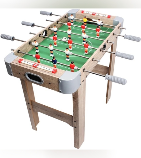 Masa de Fotbal cu Teren si 18 Jucatori Flippy, 6 Manere, cu Tablou pentru Scor, din Metal, Lemn si ABS, 70 x 36 x 64 cm, cu Picioare, pentru copii/adulti, Gri