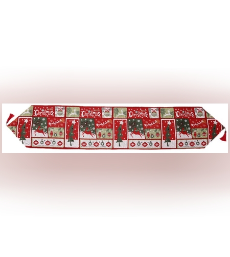 Napron Decorativ pentru Masa, Flippy, Model Merry Christmas, Tematica Craciun, 35 x 180 cm, Rosu/Verde