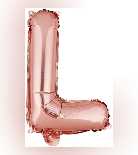 Balon Folie Metalizata Litera L, Flippy, 40 cm, Umflati cu Heliu sau Aer, Ambalaj Individual, Pai inclus, Rose Gold
