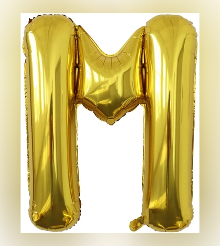 Balon Folie Metalizata Litera M, Flippy, 80 cm, Umflati cu Heliu sau Aer, Ambalaj Individual, Pai inclus, Auriu