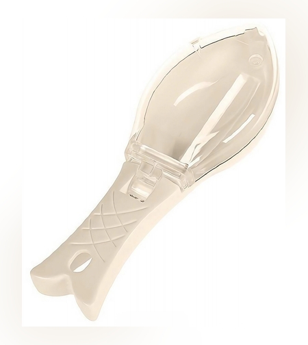 Curatator Manual Solzi de Peste, Flippy, Forma Peste , Recipient cu Capcac pentru Solzi, Plastic, Roz pal, 16x6 cm