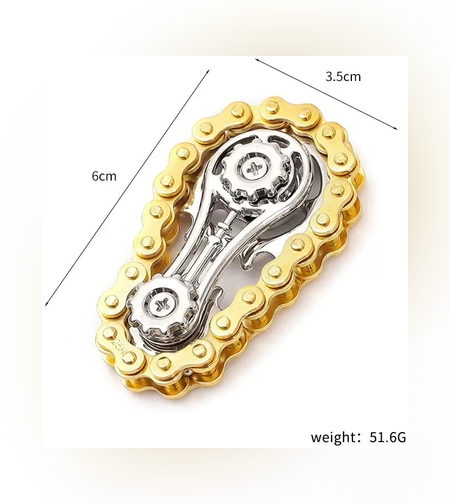 Jucarie Fidget Spinner Premium Anti Stres, Flippy, Giroscop din Aliaj, Jucarie din Metal de decompresie, forma Lant de Angrenaj de Bicicleta, 6 x 3.5 cm, Auriu