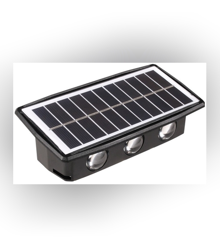 Lampa solara LED bidirectionala dreptunghiulara pentru perete Flippy, 20.5x10 cm, 6 LED-uri, 5.5V, ABS, 500mAh, rezistent la apa IP65, alb rece