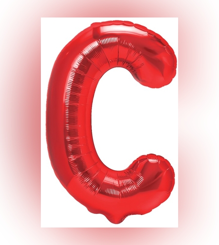 Balon Folie Metalizata Litera C, Flippy, 40 cm, Umflati cu Heliu sau Aer, Ambalaj Individual, Pai inclus, Rosu