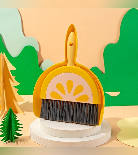 Set Mini Matura si Faras, Flippy, LITTLE CLEANER, Uz Casnic, pentru Birou, Bucatarie, Casa, Model Lamaie, 23 x 18 cm Galben-Portocaliu