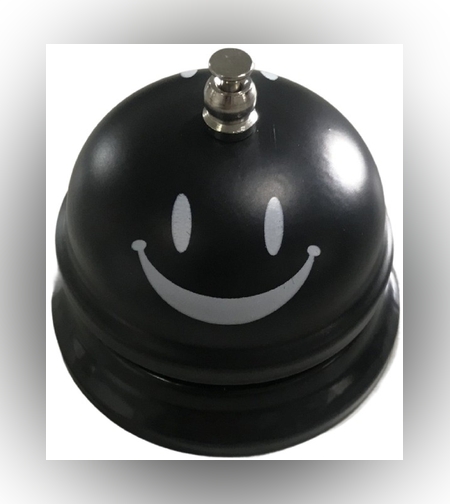 Clopotel Metalic Multifunctional, Flippy, Negru cu Imprimeu Smiley Face, 7.5x7.5x6.5 cm, Receptie, Restaurant, Cafenele