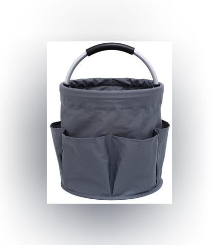 Geanta Cos pentru Scule de 17L, Flippy, Buzunare Exterioare, Cos de Picnic Portabil, Cos pentru Plaja, Cos pentru Curatenie, din Material Oxford 600 D, 28 x 28 x 28 cm Gri inchis