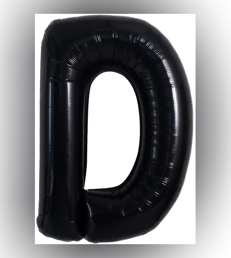 Balon din folie metalizata, 40 cm, Balon Folie Metalizata Litera D, Flippy, 40 cm, Umflati cu Heliu sau Aer, Ambalaj Individual, Pai inclus, Negru, Litera D
